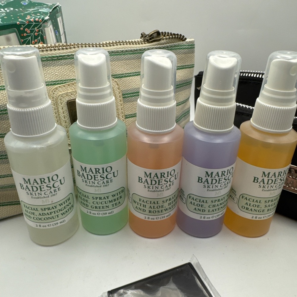 Mario Badescu Skin Care 5 Mini Mist Bottles Plus Bonus 3 Bags & Mirror! - Picture 2 of 6